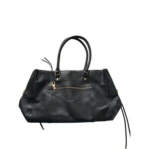 💖Large Black Textured Leather Satchel Bag, Dual Handles & Gold Zipper Accents